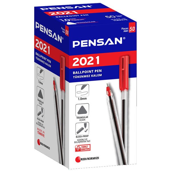 Pensan Tükenmez Kalem Üçgen Gövdeli Şeffaf Kırmızı 2021